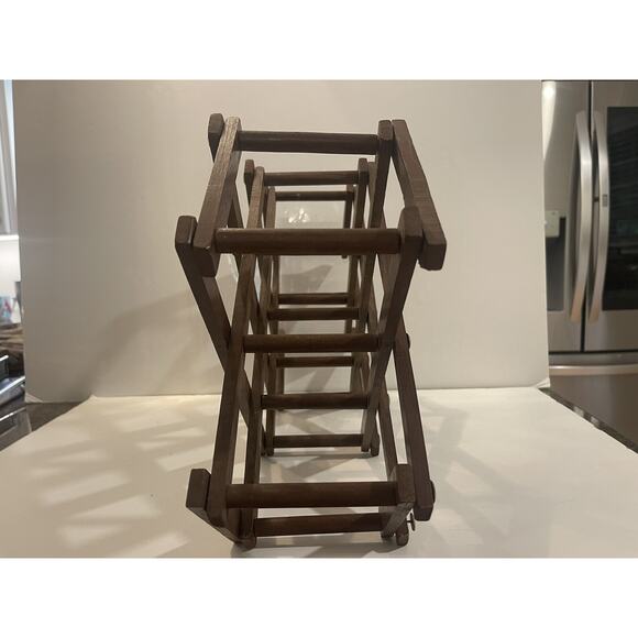 Wooden Freestanding Folding Wine Bottle Rack Kitchen Storage Vintage - Picture 3 of 9